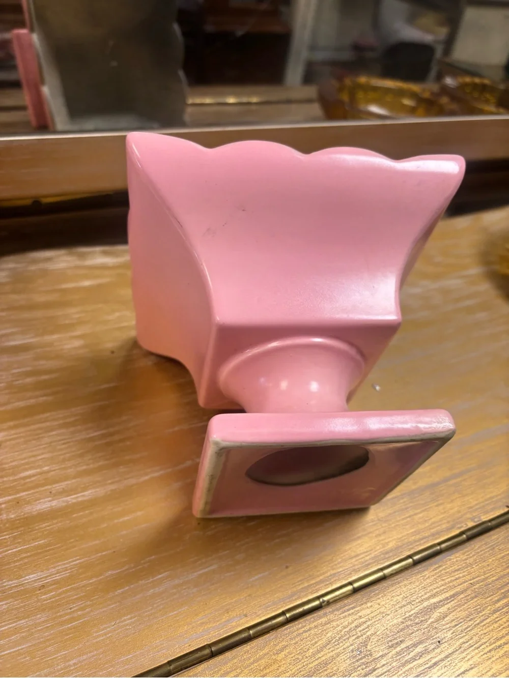 Vintage Hull USA Pink Scalloped Ceramic Pedestal Bowl - Home Accents